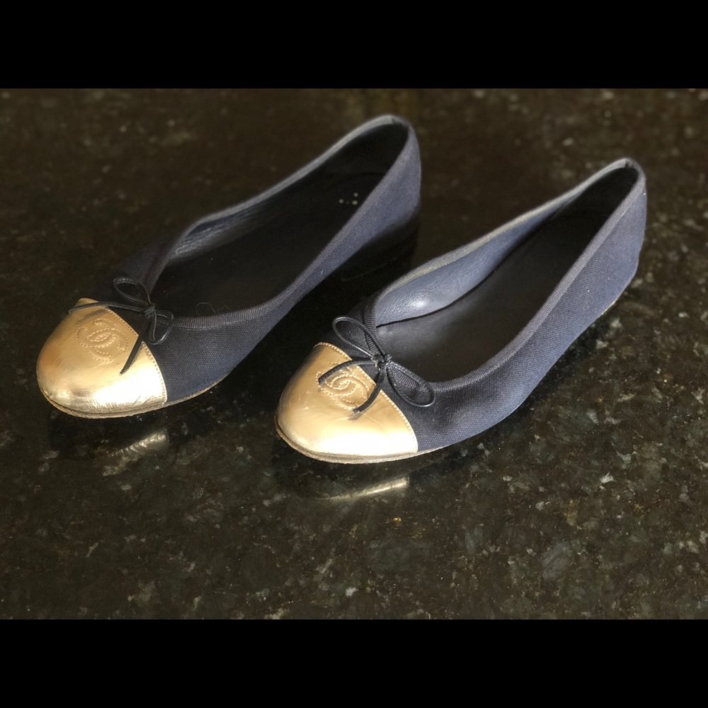 Chanel navy silver ballet ballerina flats 39